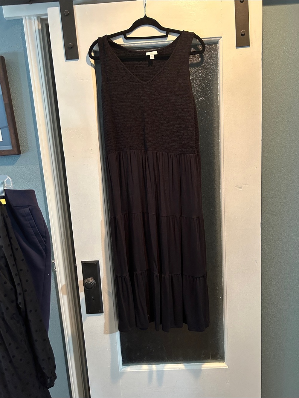 J. Jill Black Sleeveless Smocked V-Neck Tiered Maxi Dress